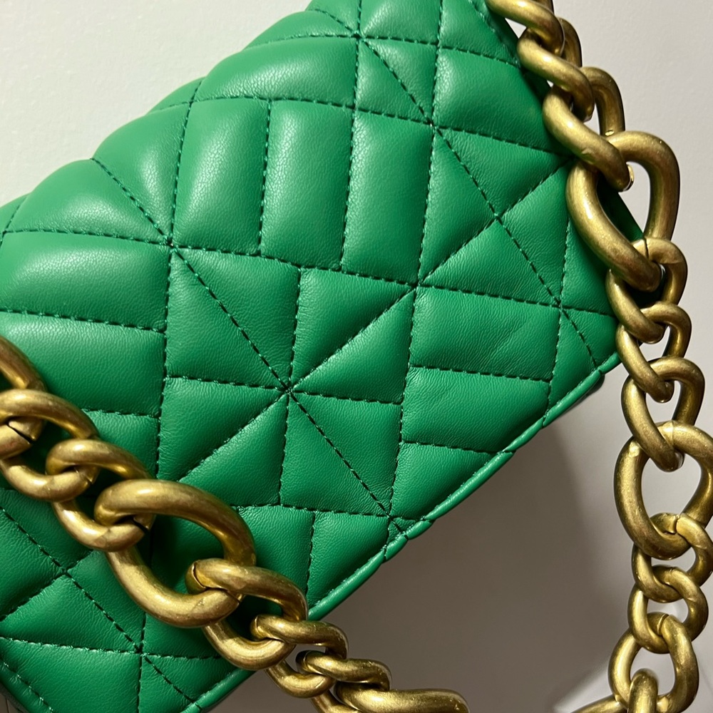 Zara green purse with gold chain